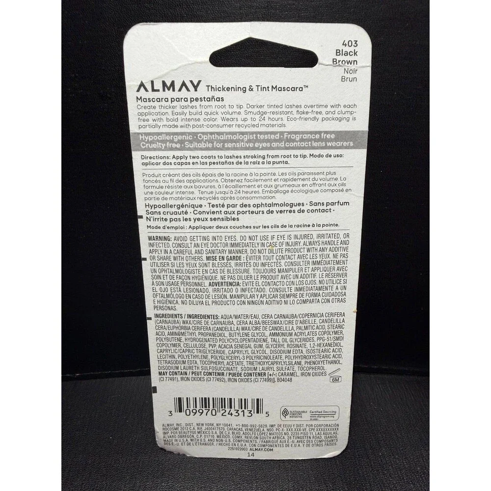 Almay Thickening & Tint Mascara 403  Black Brown 0.28 oz